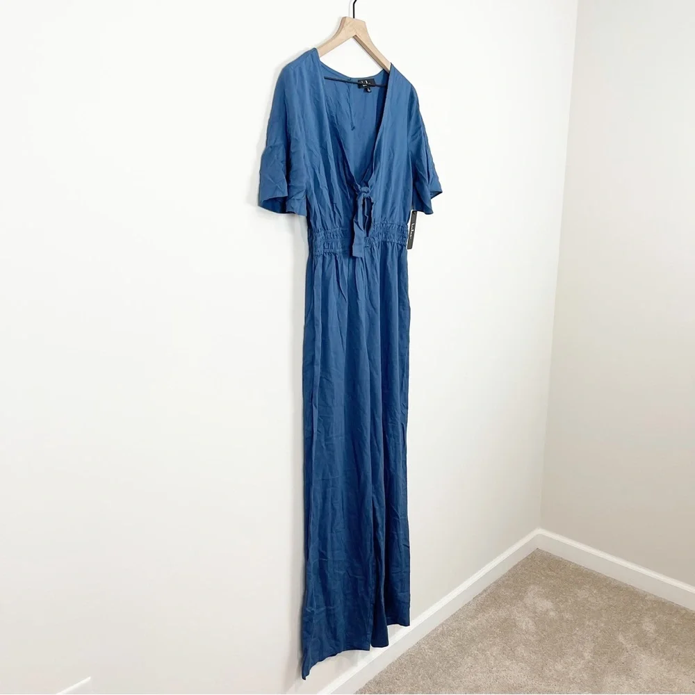 NWT Lulus Here To Love Denim Blue Tie-Front Jumpsuit Size L - Picture 7 of 14